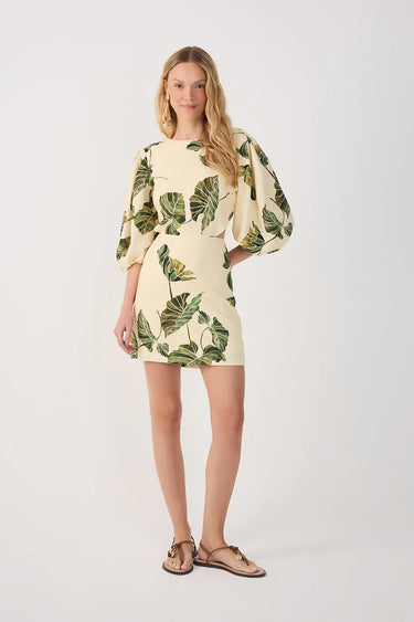 Dress To Beige Folhar Cut-Out Linen Mini Dress in Ivory