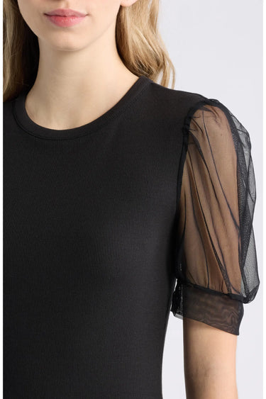 Frame The Tulle Sleeve Top in Black