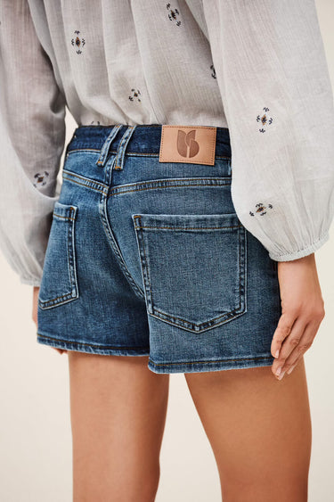 ba&sh Rio High Waisted Denim Shorts in Blue