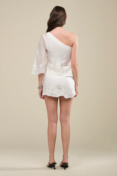 AMUR Ottile Embroidered Skirt in Seed Pearl