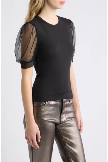 Frame The Tulle Sleeve Top in Black