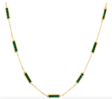 9 Bar Inlay Dainty Necklace Malachite in 14kt Gold - Estilo Boutique