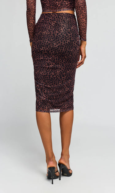 Generation Love Jessica Leopard Mesh Skirt in Muted Brown Black