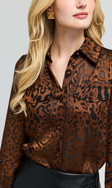 Generation Love Priya Leopard Burn-Out Blouse in Caramel Black