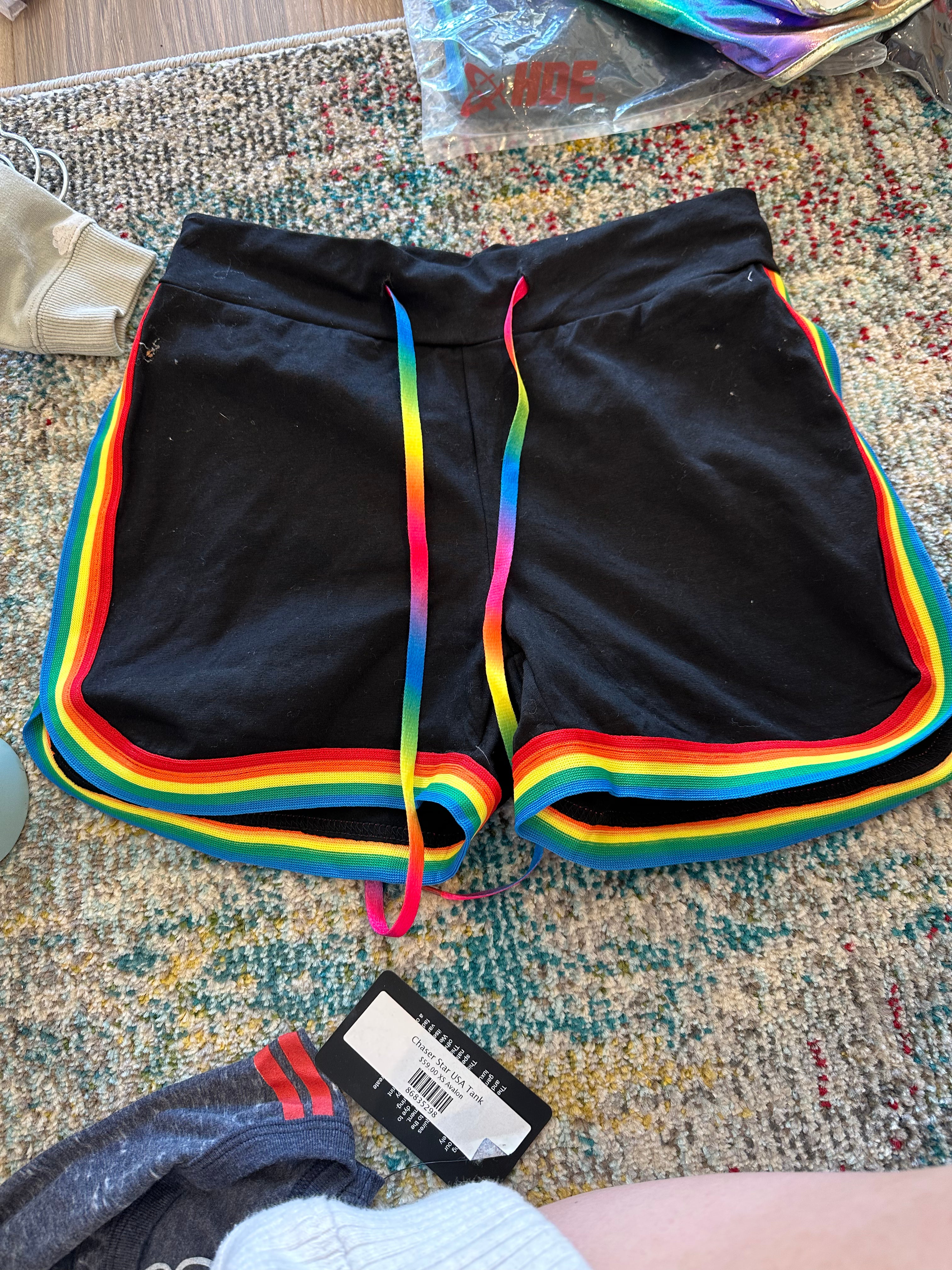 HDE Rainbow Trim Shorts in Black