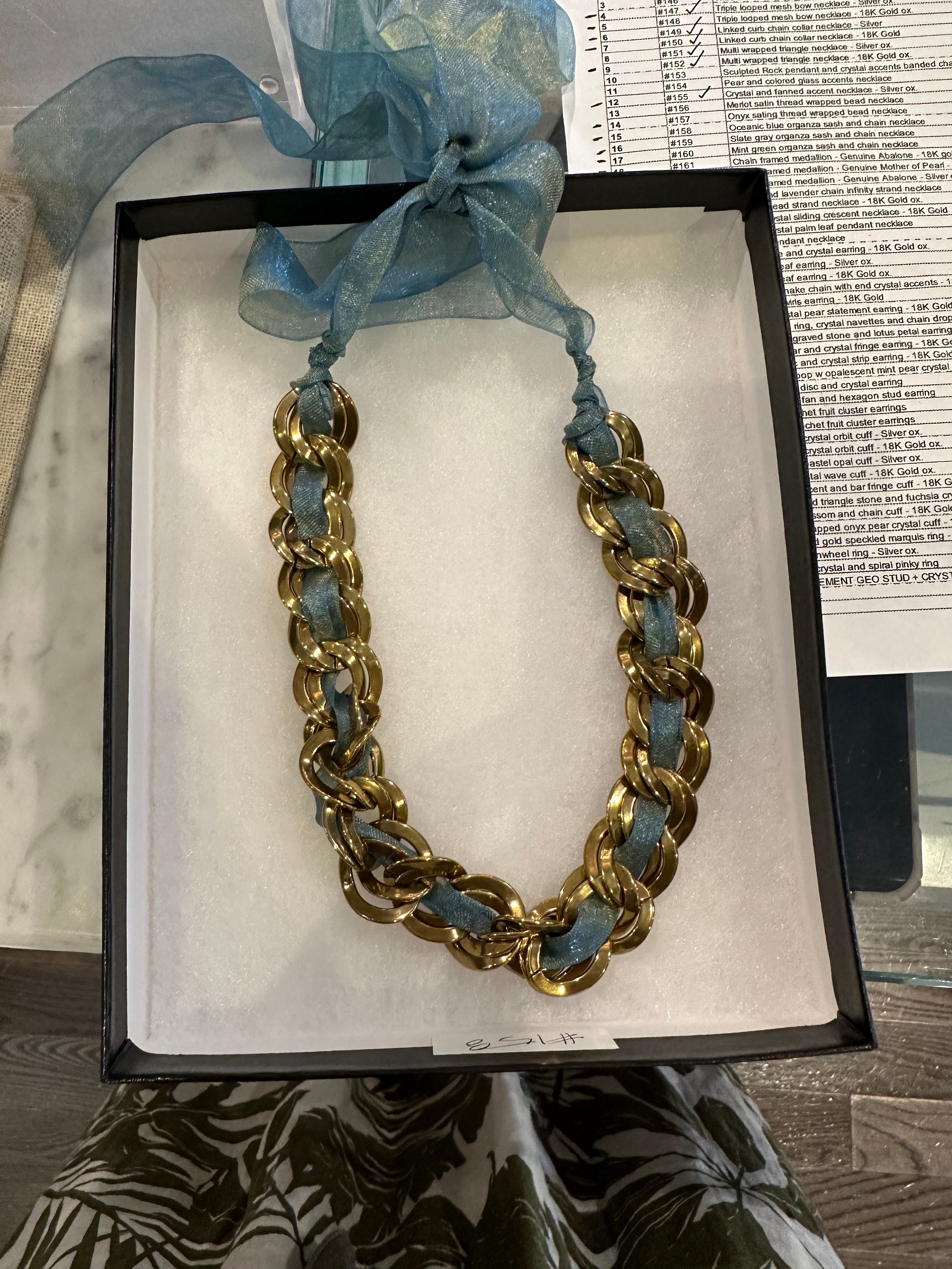 Nicole Romano Oceanic Blue Sash and Chain Necklace