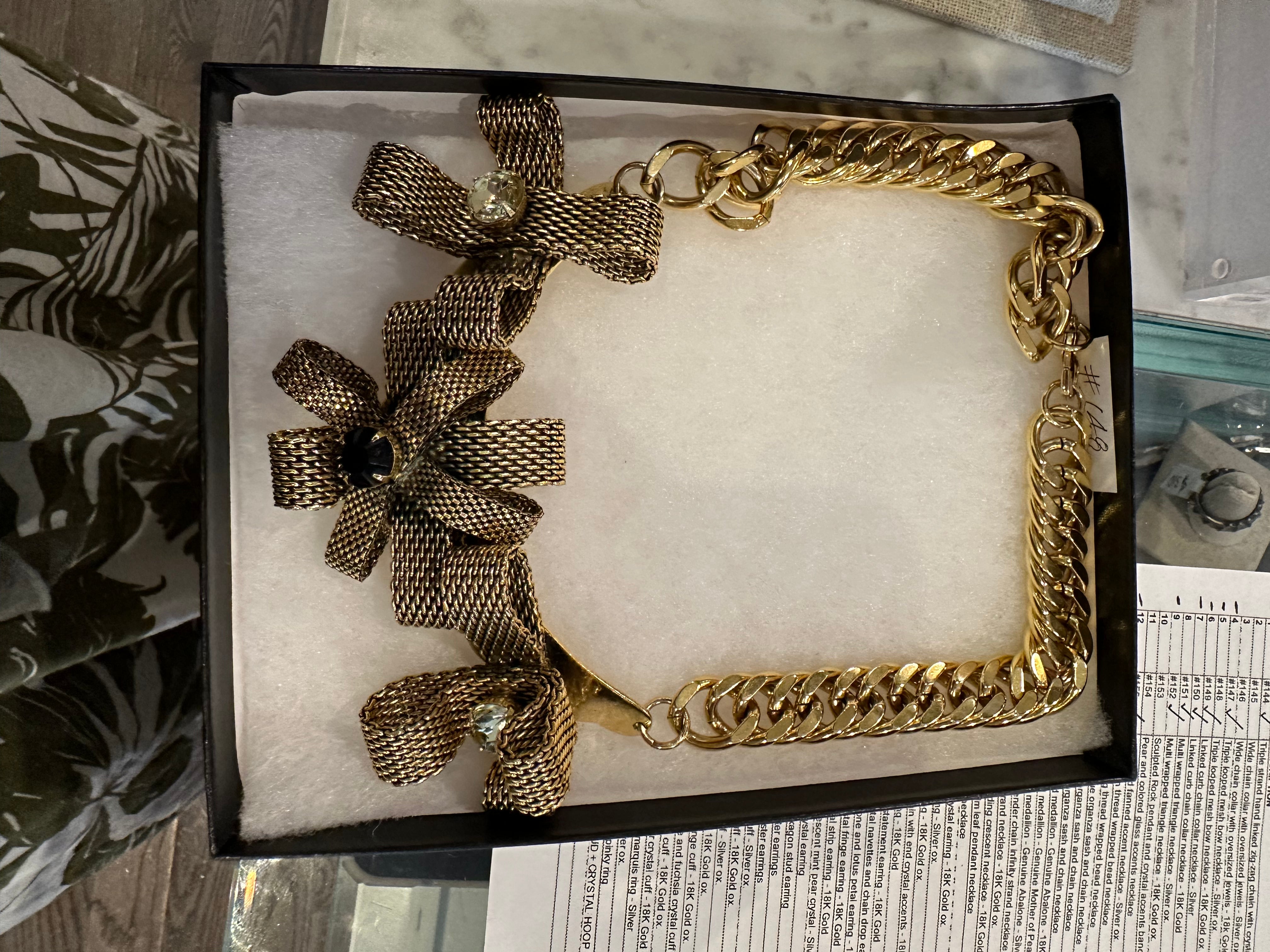 Nicole Romano Triple Loop Mesh Bow Necklace in Gold