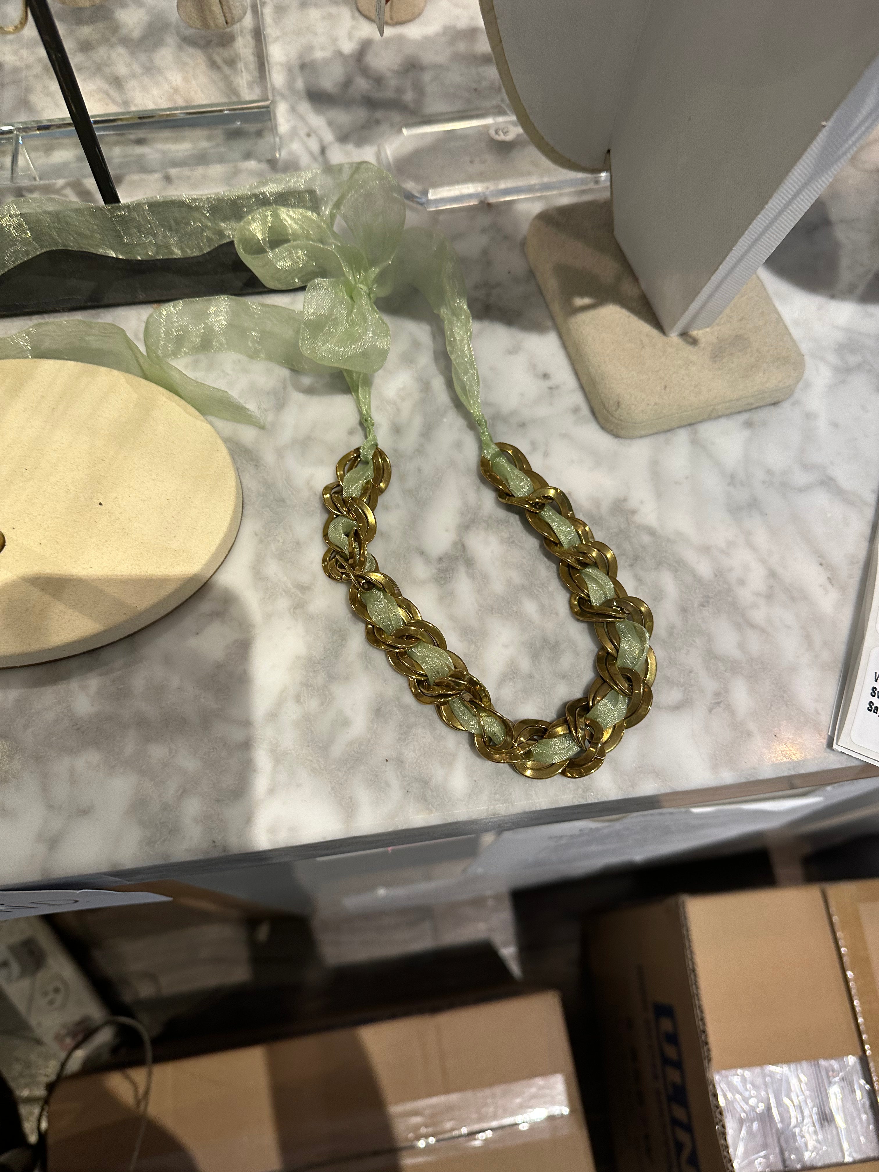 Nicole Romano Mint Green Sash and Chain Necklace