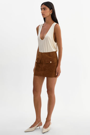Lamarque Kasia Genuine Suede Cargo Skirt in Caramel