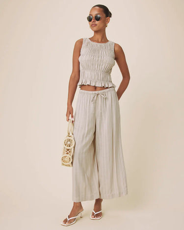Splendid Bianca Smocked Tank in Light Fawn Whie