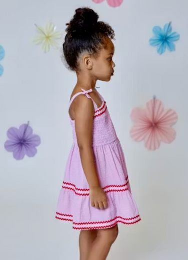 Design History for Girls Tie-Shoulder Smocked Dress in Fuchsia Combo