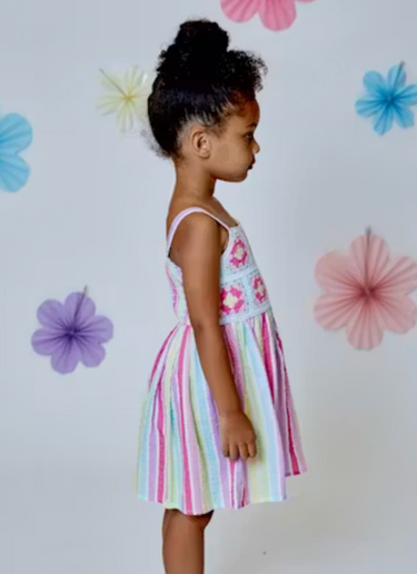 Design History Girls Floral & Stripe Sundress in Rainbow