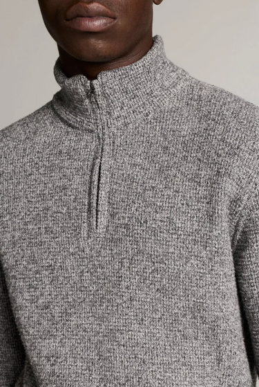 Vince Brushed Cotton-Blend Waffle Quarter-Zip Pullover in Heather Black