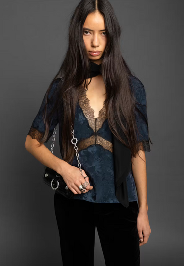Zadig & Voltaire Tedoxa Silk Top in Encre