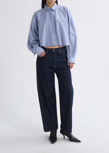 Agolde Agnes Shirt In Meyer Stripe in Blue White