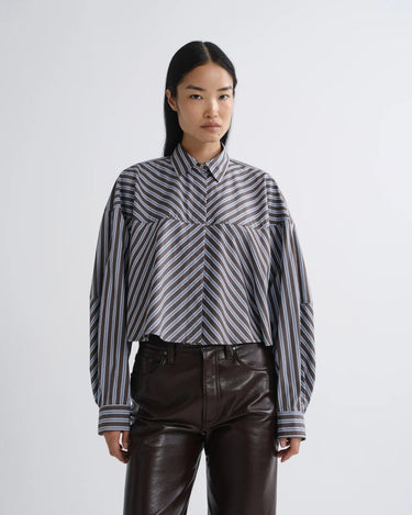 Agolde Agnes Shirt in Meyer Stripe White Chocolate