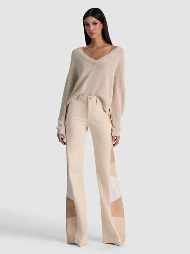 Alice + Olivia Beautiful Vegan Patchwork Jean in Off White Multi