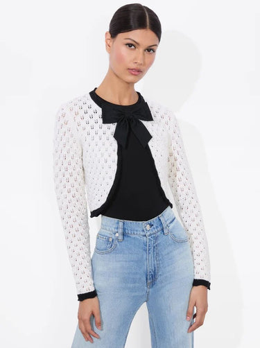 Alice + Olivia Dannie Shrug Bow Cardigan in Soft White Black - Estilo Boutique