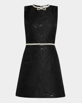 Alice + Olivia Ellis Embellished Bow Mini Dress in Black - Estilo Boutique Alice + Olivia Ellis Embellished Bow Mini Dress in Black - Estilo Boutique