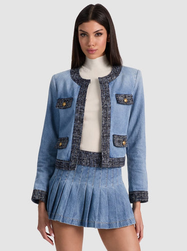 Alice + Olivia Landon Cropped Denim Jacket in Celine Vintage
