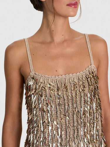 Alice + Olivia Nicolette Sequin Tank in Sand Gold