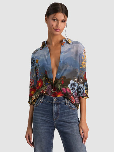 Alice + Olivia Willa Silk Blouse in Alpine Dawn