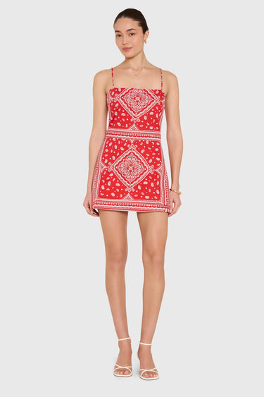 Amanda Uprichard Avani Skort Romper in Red Montana