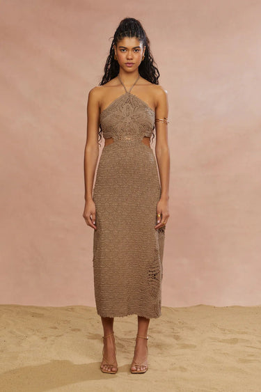 Amur Clara Midi Knit Dress in Sand Dune - Estilo Boutique