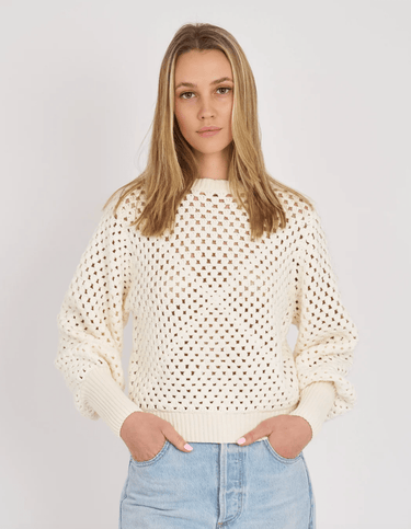 Archer Cashmere Colette Cotton Crochet Crew in White