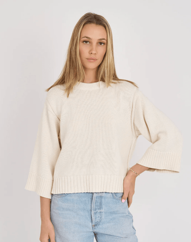 Archer Cashmere Scottie Cotton Wide Sleeve Knit in Ecru