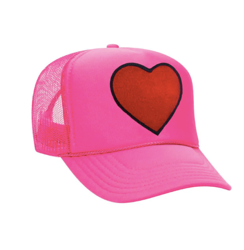 Aviator Nation Heart Vintage Trucker Hat in Neon Pink - Estilo Boutique