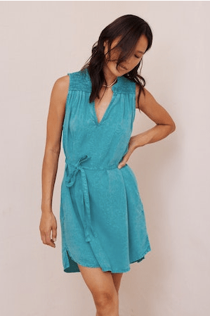 Bella Dahl Smocked Yoke Dress in Tropical Teal - Estilo Boutique