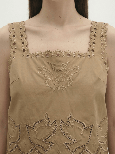 Berenice Crista Embroidery Tank in Camel