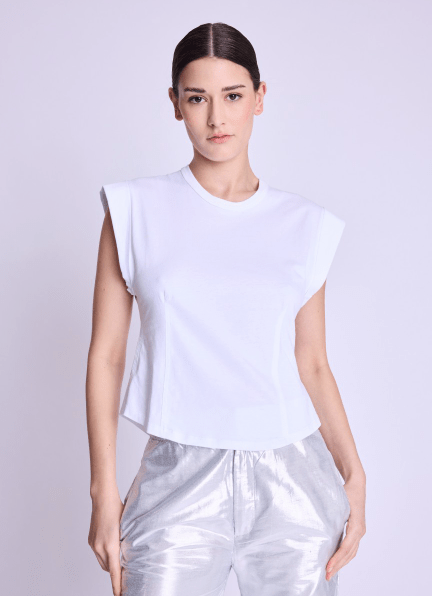 Berenice Enza Corset Effect T Shirt in White - Estilo Boutique