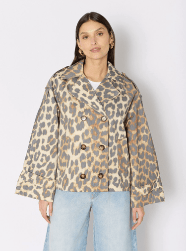 Berenice Trench Muriel Short Trench Coat in Leopard Print