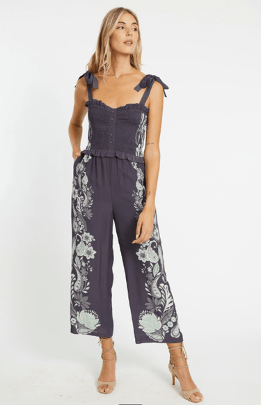 Caballero Rose Jumpsuit in Protea Paisley Graphite - Estilo Boutique
