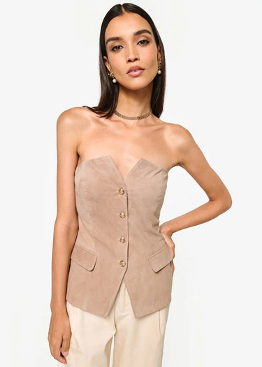 Cami NYC Zamora Strapless Suede Corset in Incense - Estilo Boutique