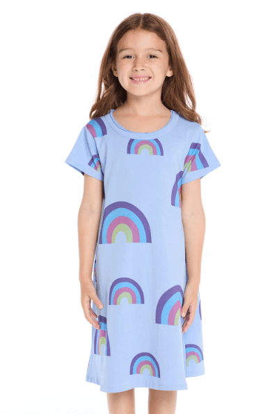 Chaser Allover Rainbows Short Sleeve Shirt Dress - Estilo Boutique