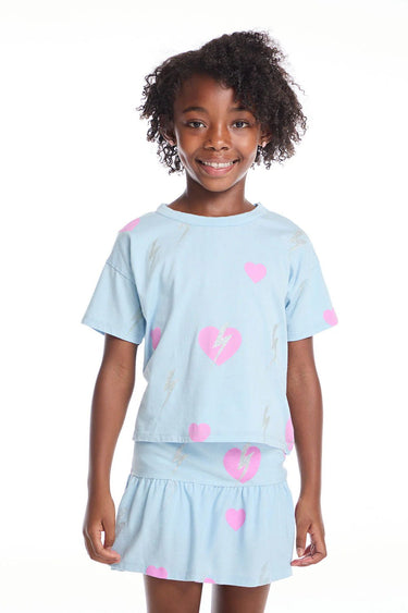 Chaser Bolt Hearts Girls Tee in Clear Sky - Estilo Boutique