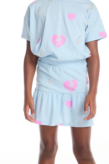 Chaser Bolt Hearts Skirt in Clear Sky - Estilo Boutique
