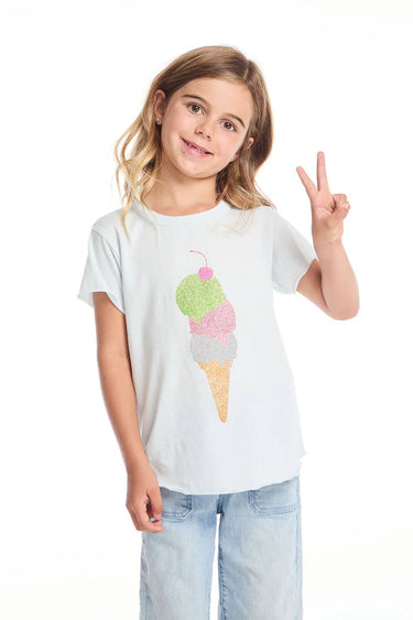 Chaser Glitter Ice Cream Cone Girls Tee in Artic - Estilo Boutique