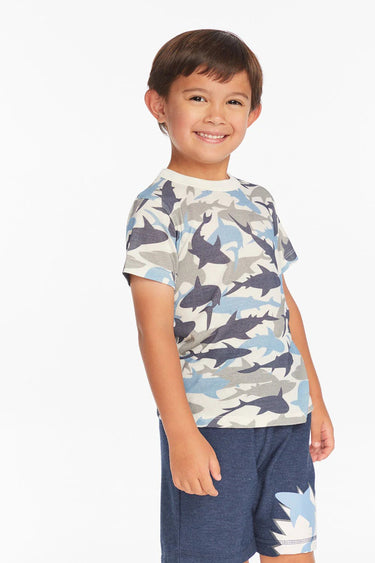 Chaser Kids All Over Camo Shark Tee in Coconut Milk - Estilo Boutique