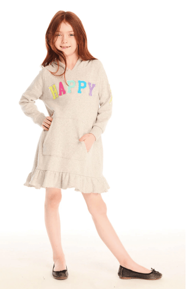 Chaser Kids Glitter Smiley Dress in Heather Grey
