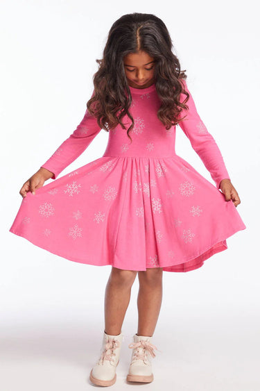 Chaser Kids Glitter Snowflake Dress in Flamingo - Estilo Boutique