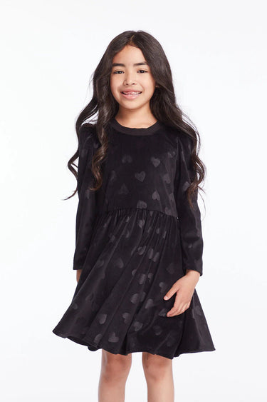 Chaser Kids Puff Long Sleeve Dress in Licorice Heart - Estilo Boutique
