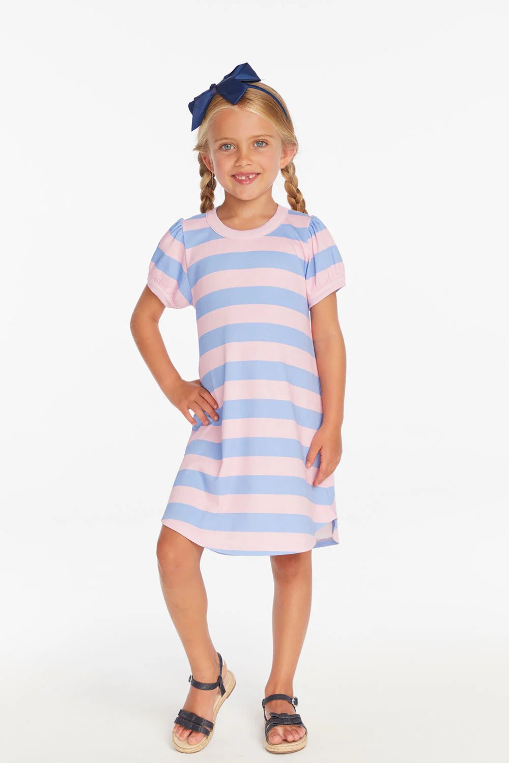 Chaser Kids Puff Sleeve Dress in Bubblegum Stripe - Estilo Boutique