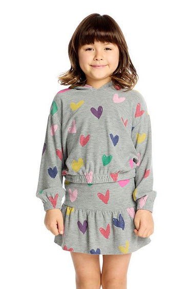 Chaser Kids Rainbow Hearts Hoodie in Heather Gray