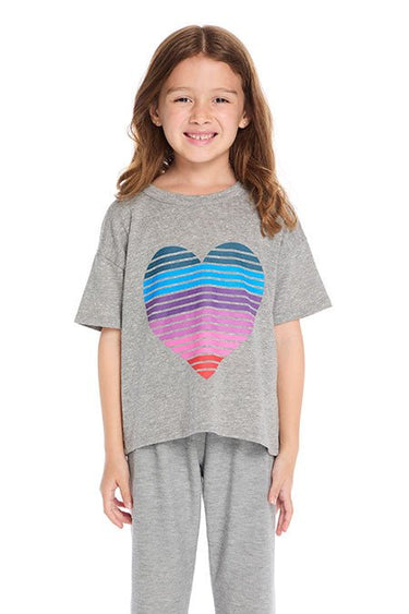 Chaser Kids Stripe Heart Tee in Grey