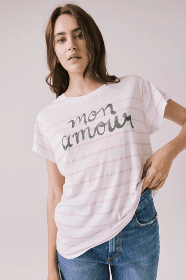 Chaser Mon Amour Stripe Tee in White