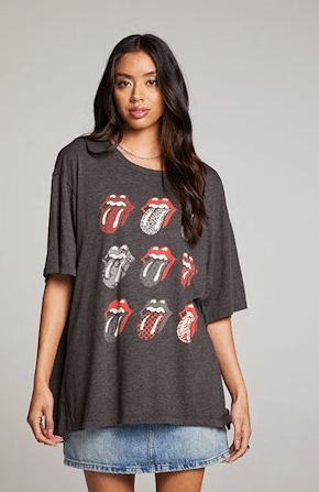 Chaser Rolling Stones Multi Logo One Size Tee in Vintage Black - Estilo Boutique